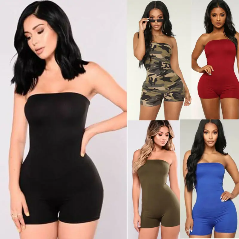 Nữ Dây Jumpsuit Playsuit Ống Bodysuit Ôm Body Ngắn Áo Liền Quần Catsuit Clubwear Mùa Hè Ngoài Khơi Vai Quần Ngắn