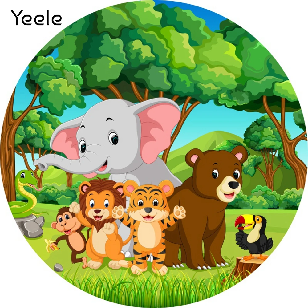 Yeele Cute Animals Round Backdrop Newborn Baby Shower Birthday Party Circle Photography Background Custom Polyester Photo Studio