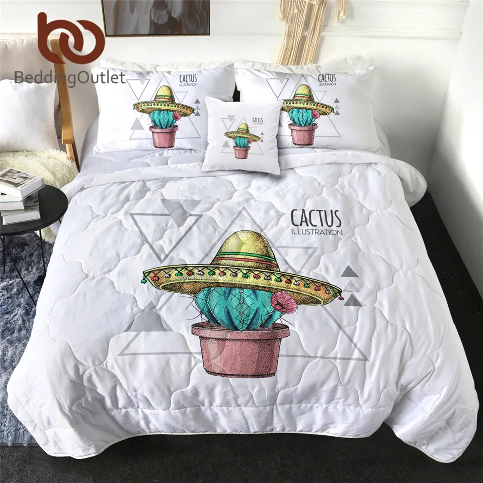 

BeddingOutlet Cactus Thin Duvet Green Plant Quilted Blanket Pink Flower Comforter Carton Beding Set Big Hat Geometric Bedspread