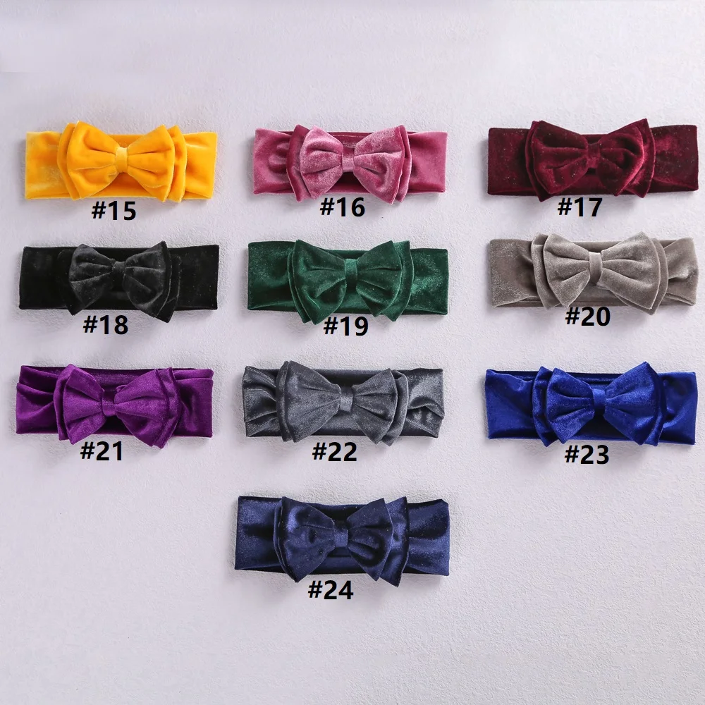 Velvet Double Layer Bow Baby Headband Bowknot Turban for Baby Girl Headbands Newborn Bow Headwrap Hair Accessories 24 Colors