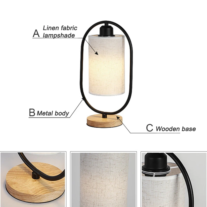 E27 lampada da comodino minimalista nordica per camera da letto lampada da notte a LED con base in legno per uso domestico