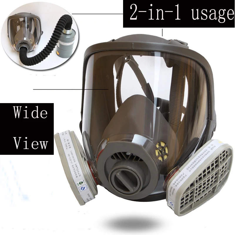 Industrial Double Connection Full Face Gas Mask Facepiece Dust Splash Proof Painting Spraying Chemical Respirator Replace 6100