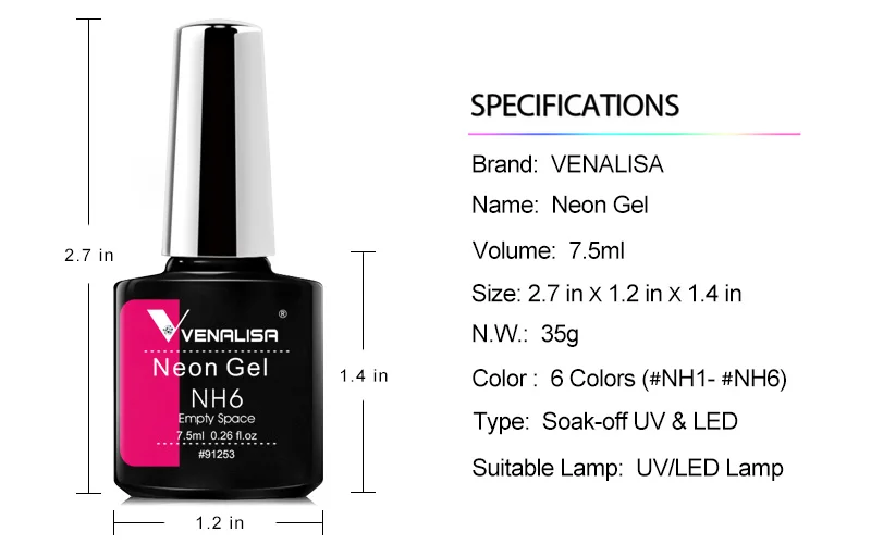 6 stücke Neon Farbe Gel Lack VENALISA Nagel Gel Polnisch Fluoreszenz Nagel Salon Gel Lack Soak off UV LED Helle gel Nagellack – Detail 5