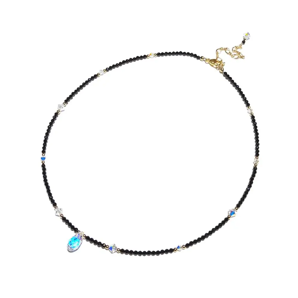 

Lii Ji Mini Black Spinel With Austrian Crystal Beaded Necklace 14K Gold Filled Choker Necklace 35+5cm