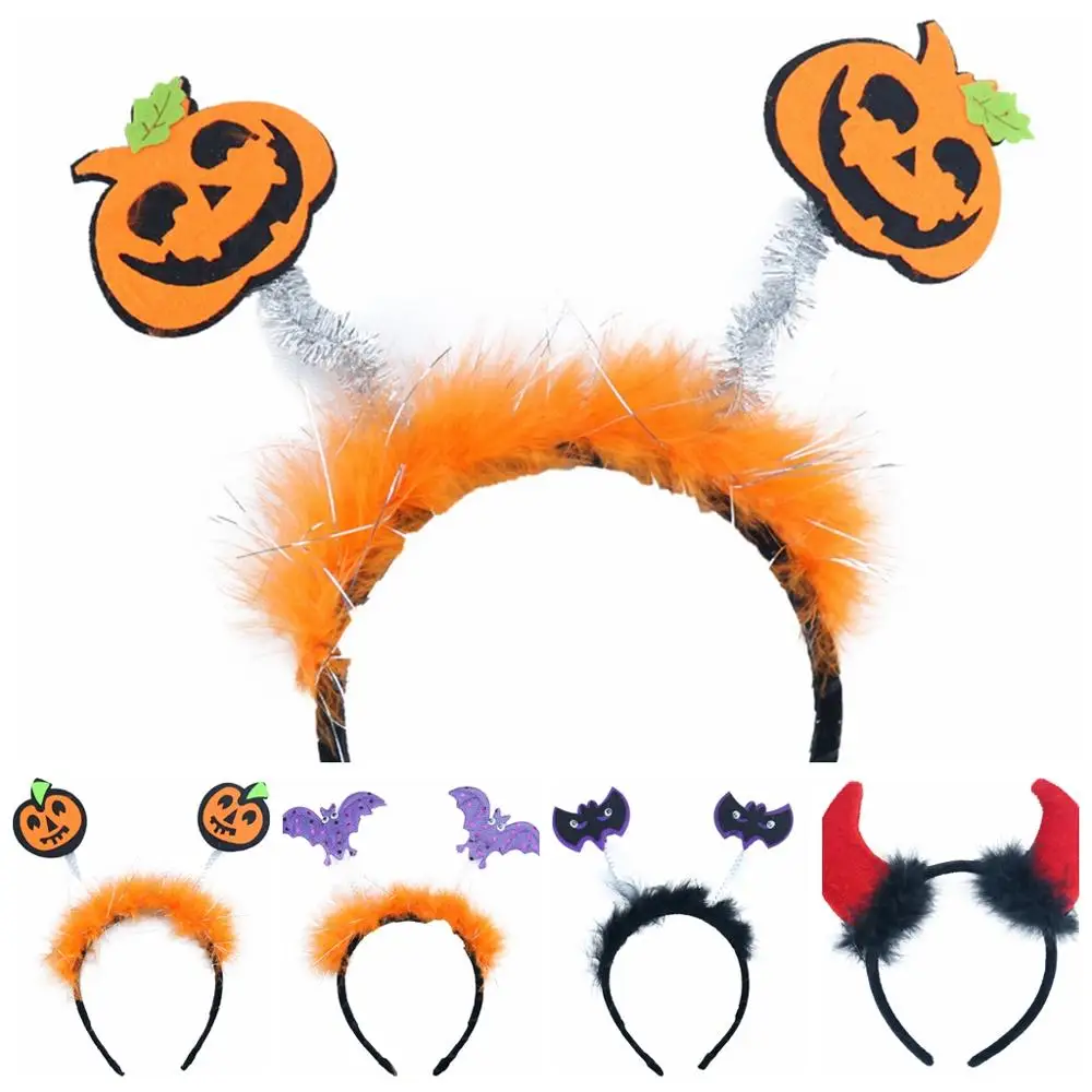 

10pcs/lot Halloween pumpkin bat devil horns spring hairbands for Halloween festival children girl gift wholesale