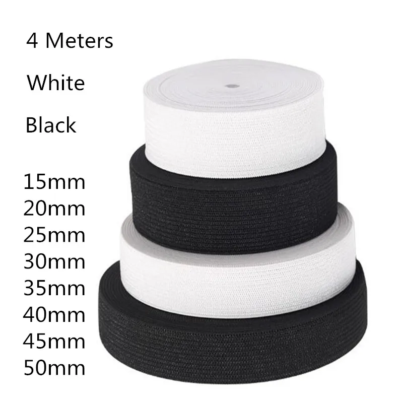 4 meters 15/20/25/30/35/40/45/50MM White/Black Nylon Highest Elastic Bands Garment Trousers Sewing Accessories DIY 5BB5635