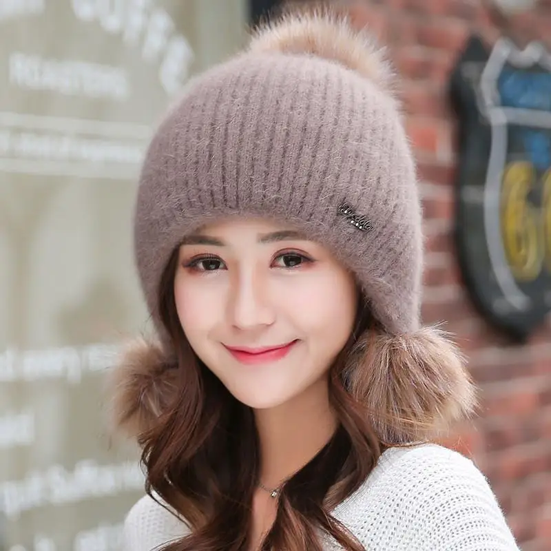 Women's Winter Hat Plush Thickened Knitted Hat Winter Korean Student Wool Hat Women's Winter Ear Protection Cycling Hat Y004