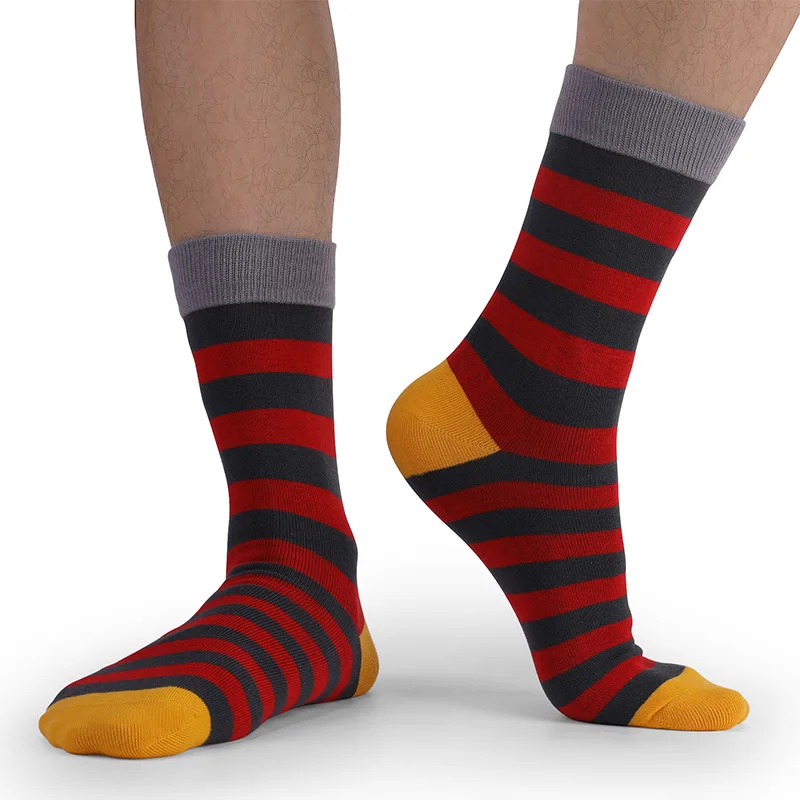 High Quality New Men Socks Large Size Hot Sale Standard Business Casual Socks Striped Happy Cotton Sokcs Colorful Men Long Socks