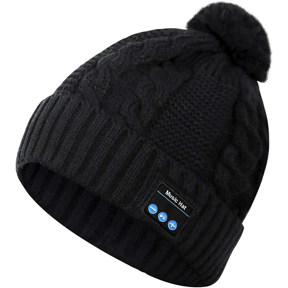 Bluetooth Hat, Bluetooth Beanie, Pom Pom Beanie Hat Built-in Speakers & Microphone for Winter Fitness Outdoor Sports