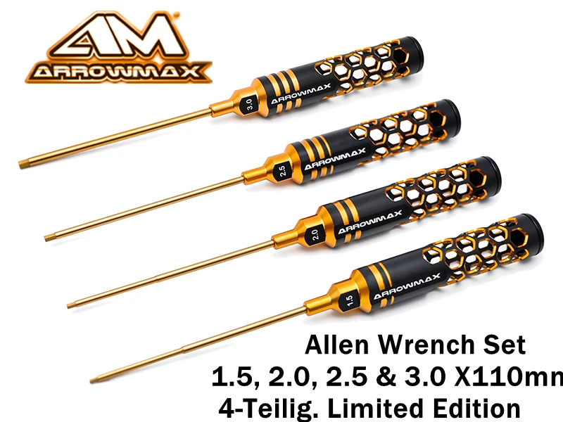 Original arrowmax AM-419993 BG Allen Wrench Set 1.5 2.0 2.5 3.0 X110mm Black Golden Lightweight hollow profession rc tool parts