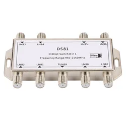 DS81 Satélite Interruptor DiSEqC Sinal, Receptor LNB, Heavy Duty Multiswitch, Zinco Die-cast, Chrome Tratado, 8 em 1