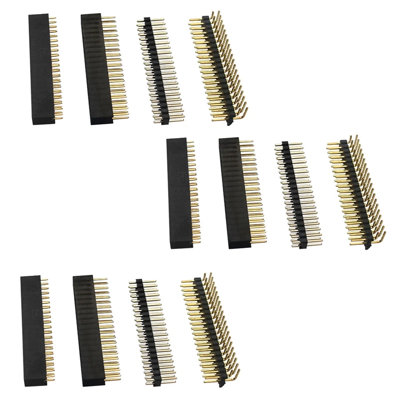 12pçs kit de cabeçalho gpio de 40 pinos, 20x2 pinos, ângulo reto, soquete de cabeçote gpio para raspberry pi zero/4b/3b +/3b/3a +