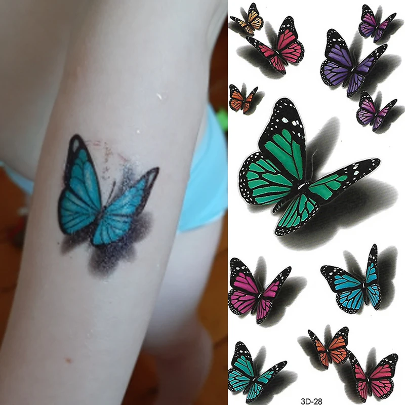 

Temporary Tattoos Sticker 3D Butterfly Rose Flower Women Body Art Tattoo Sticker Waterproof Lasting Feather Tattoo Styles Tools