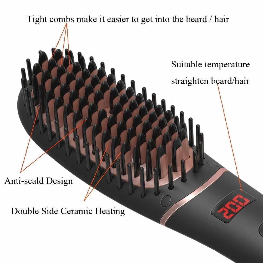 LED Display Hair Straightener Comb Electric Straightening Brush for Curler Used at Home Flat Iron Beard Shaping Styler Tool