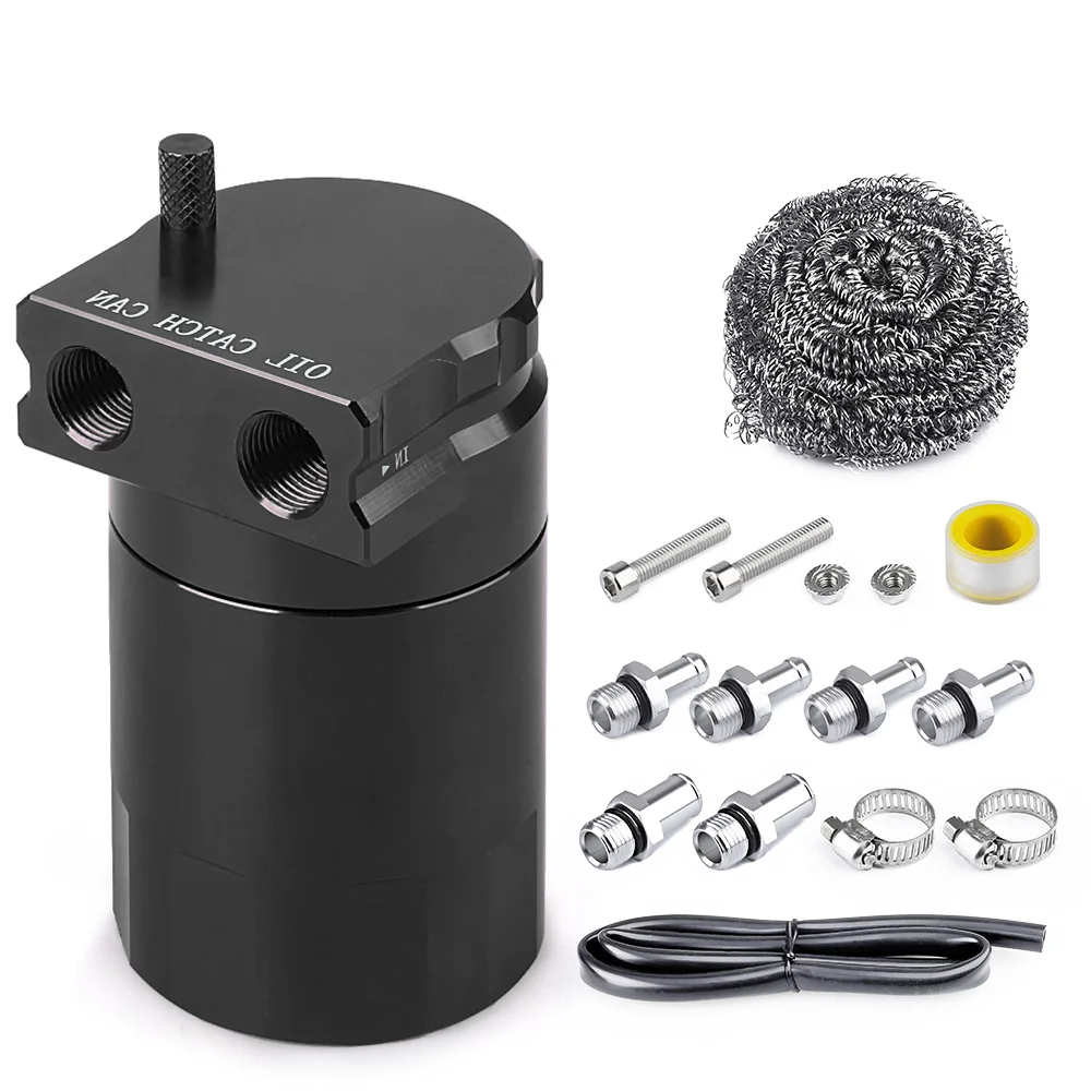 300ml Aluminum Oil Catch Can Kit Reservoir Fuel Tank Engine Polish Baffled  Car Universal Oil Catch Can Kit With adapter Black