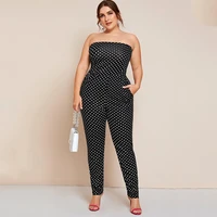 Plus Size Dot Printed Strapless Tube Jumpsuits Women Sexy Slash Neck Pocket Sides Summer Spring Elegant Fashion Jumpsuits 6XL - Image 3