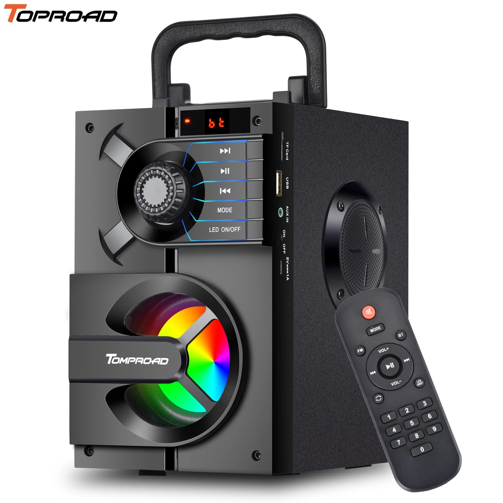 

TOPROAD Bluetooth Speaker with Subwoofer Portable Wireless Stereo 3D Bass Party Speakers Support FM Radio AUX USB LED Lights