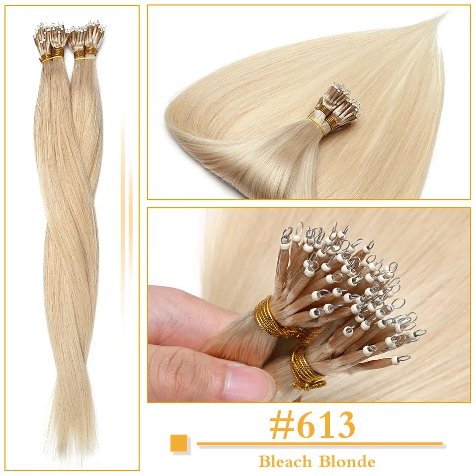 S-noilte 1 g/Strang Nano-Ringe Micro Links Echthaarverlängerungen Micro Bead Pre Bonded 16-24 Zoll 50 Stück Glatt Naturblond