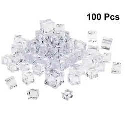 100Pcs 20mm Cube Square Shape Glass Luster Ice Cubes Fake Artificial Acrylic Ice Cubes Crystal Clear Photography Props Kitchen