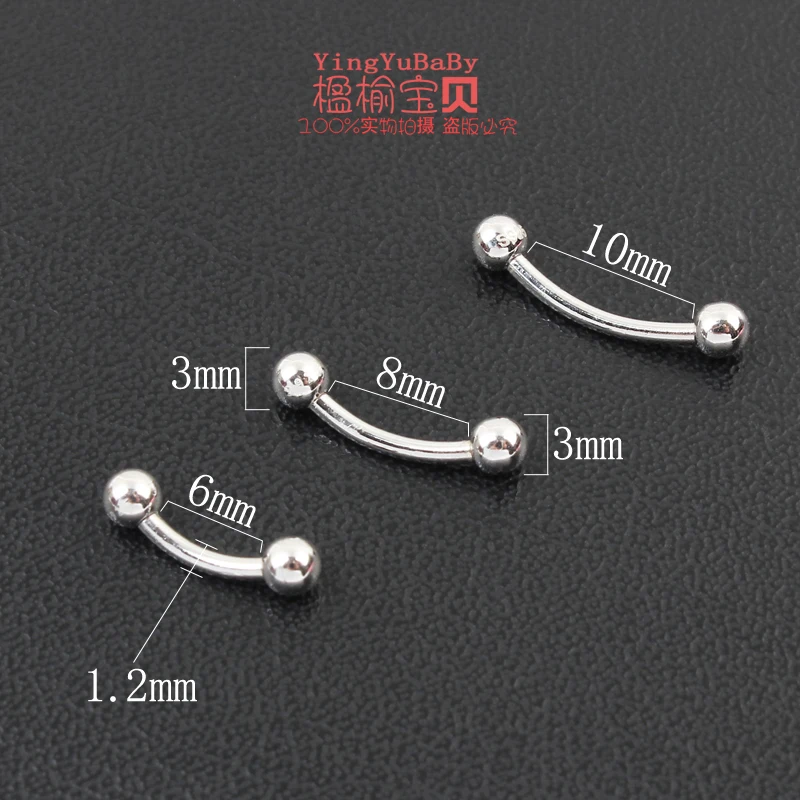 925 sterling silver Eyebrow nails 16G 1.2mm unisex classic body piercing jewelry fine real S925 Balls and Arc rod ONE PIECE