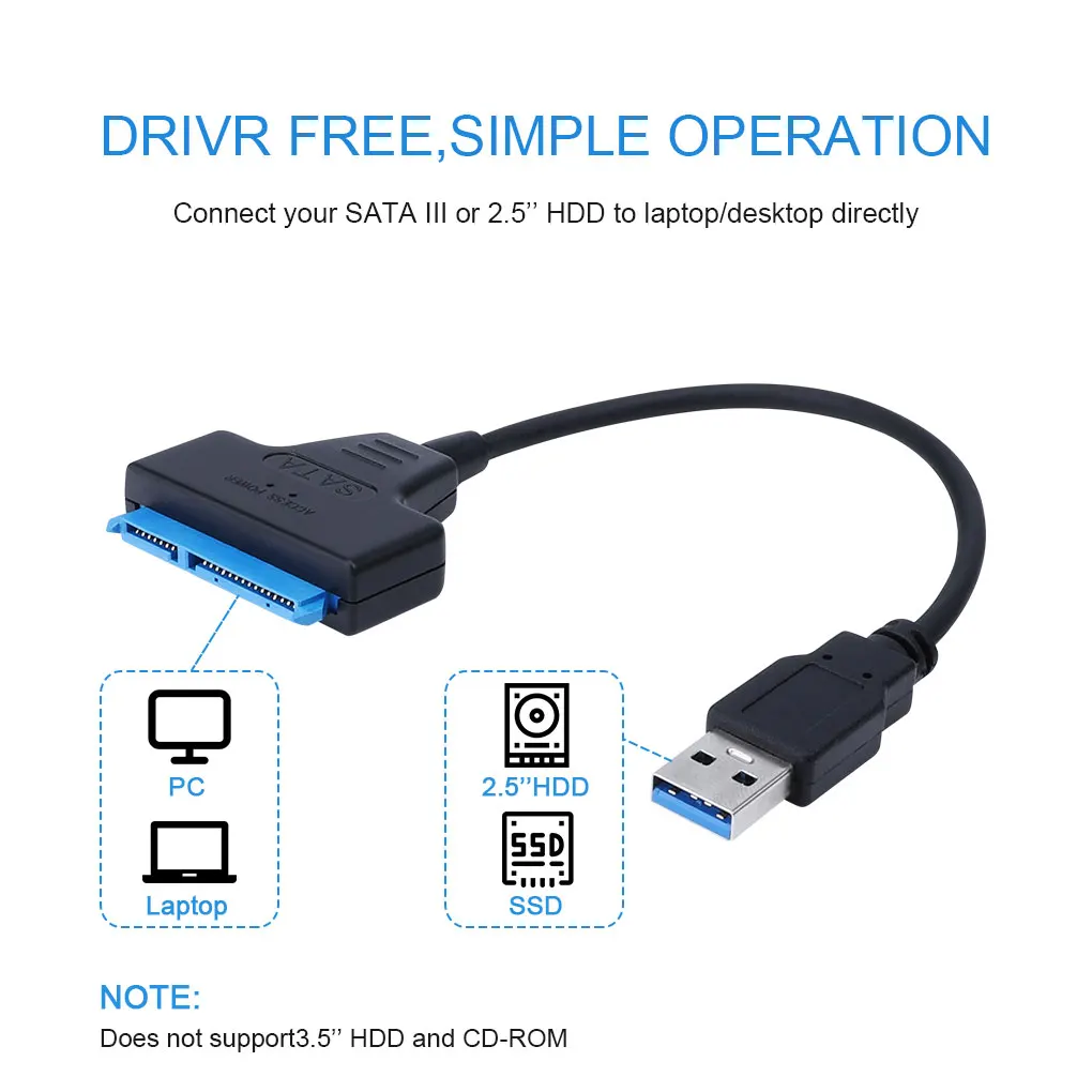 Usb 3.0 sata 3 cabo sata para usb 3.0 adaptador até 6 gbps suporte para 2.5 Polegada externo ssd hdd disco rígido 22 pinos cabo sata iii