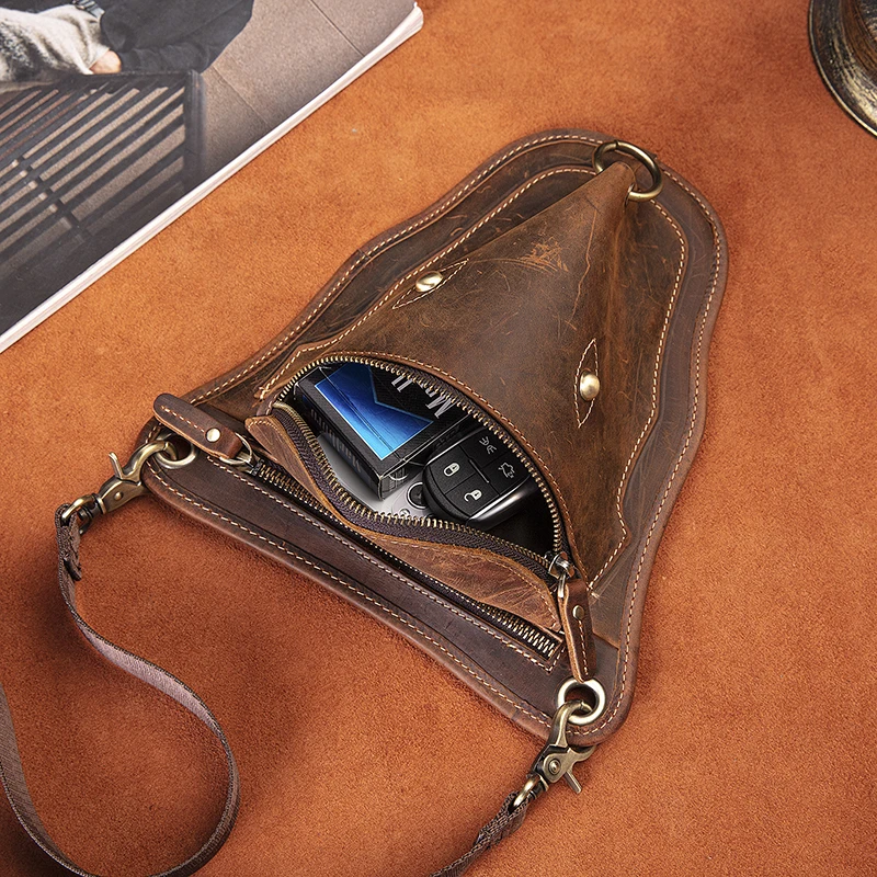 Quality Leather Men Design Casual Travel Messenger Cross-body Satchel Bag Fashion Blue Fanny Waist Belt Pack Leg Drop Bag 833