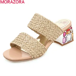 MORAZORA plus size 33-46 summer shoes woman fashion elegant women slippers comfortable pu leather women mules shoes white