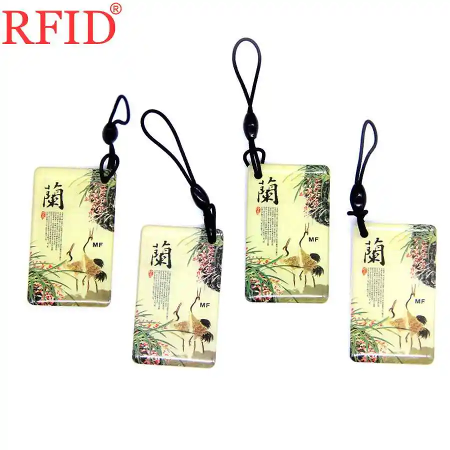 UID S50 1K 13.56Mhz Rewritable Changeable NFC Card Badge Key Fob Token Tag RFID Orchid Pattern Keychain Access Control Card 1pcs