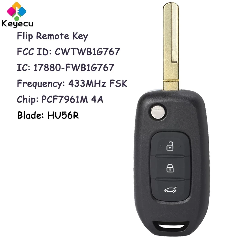 

KEYECU Flip Folding Remote Car Key With 3 Button 433MHz PCF7961M 4A Chip Fob for Renault Kadjar Captur Symbol Megane 3 2013-2017