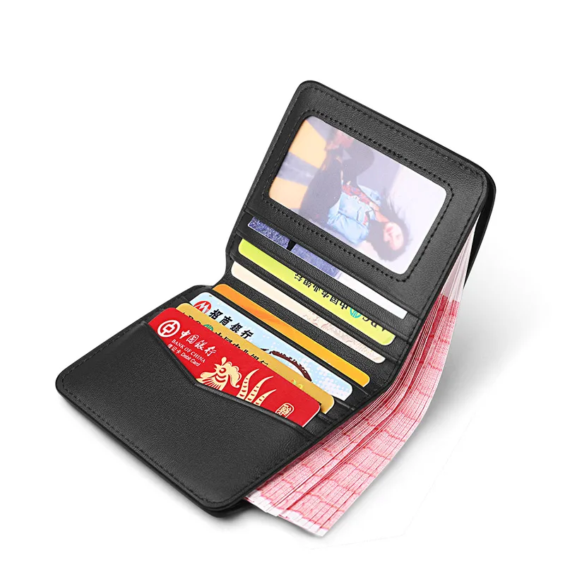 Wallet Men Mini Ultra-thin Fashion Cowhide V-shaped Card Holder Embroidery Bi-fold No Zipper Small Purse Casual