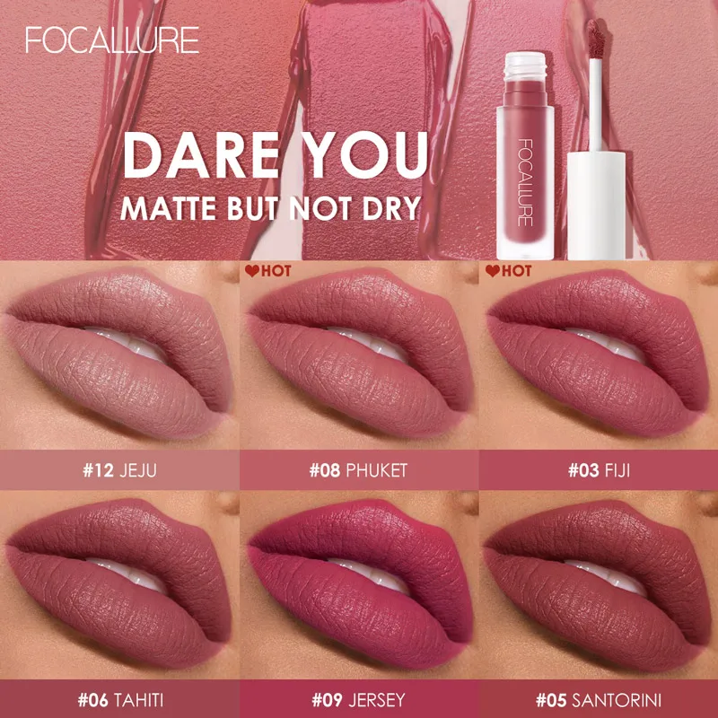 FOCALLURE Matte Velvet Liquid Lipstick Waterproof Non-stick Cup Lip Glosses Moisturizing Lightweight Lip Plumper Makeup Cosmetic