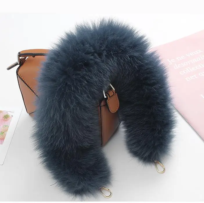 60cm Replacement Bag Strap Genuine Real Fox Fur Handbag Shoulder Straps Handle For Women Purse Belts Winter Accessories R52