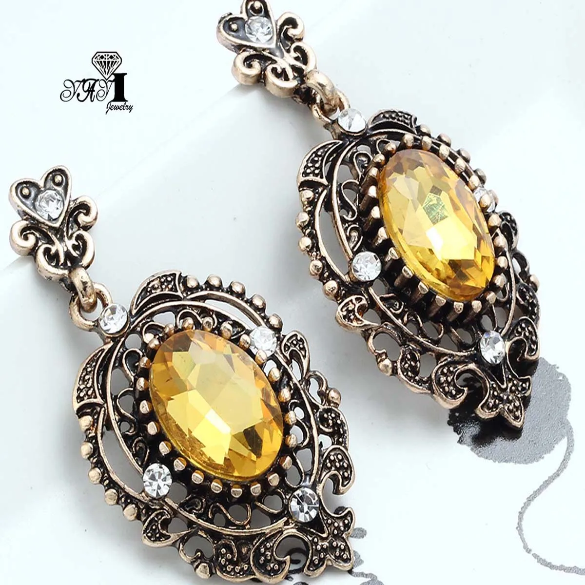 YaYi Jewelry Fashion Colorfull Glass Crystal Rhinestone Dangle Crystal Women Ancient Silver Color Wear Ear Band Tassel Earrings