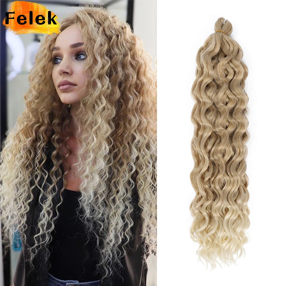 Trenzas sintéticas de ganchillo para mujer, extensiones de cabello trenzado con ondas oceánicas, Estilo Hawaiano Afro, rizado, degradado, Rubio