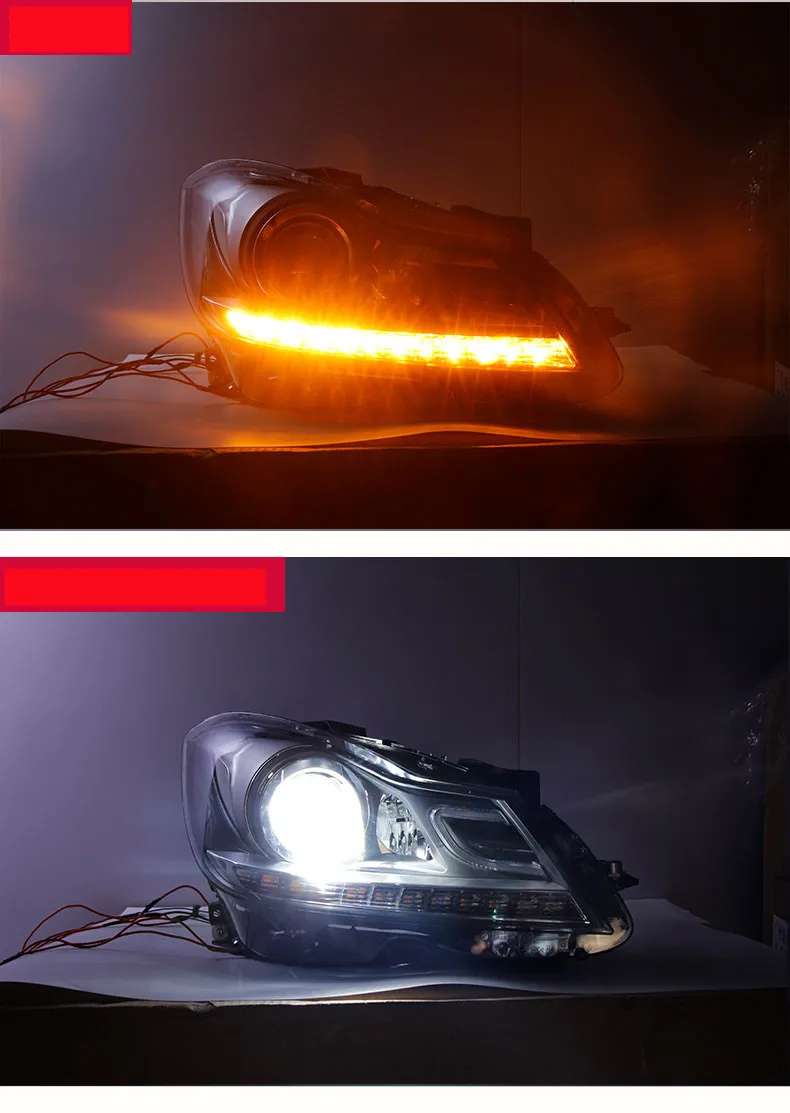 Car Styling LED headlamp For Mercedes Benz W204 C180 C200 Two-color led DRL Lens xenon  turn signal headlight