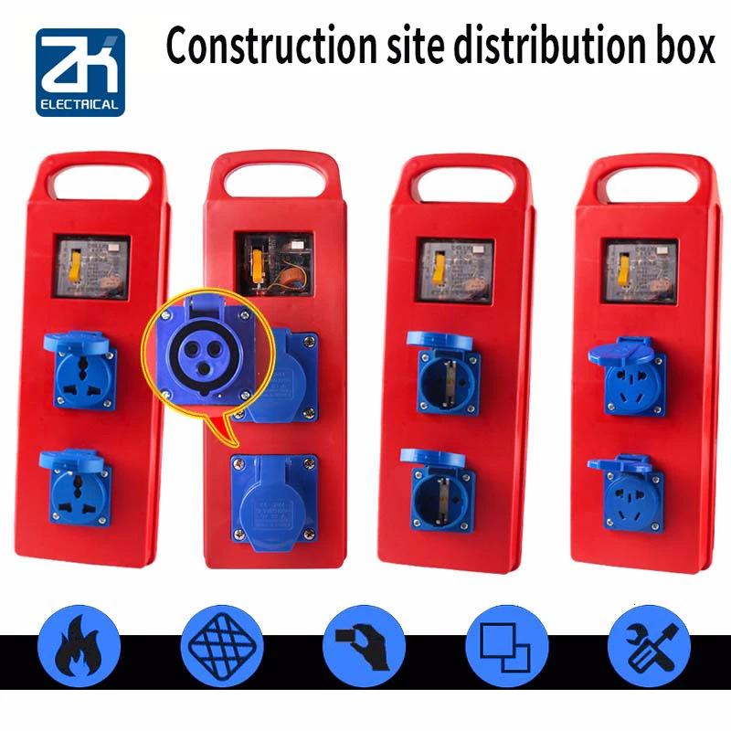 

Construction Site Temporary Move Type Portable Distribution Multi Box Function 3 Hole 16a Industry Socket Bring Transparent