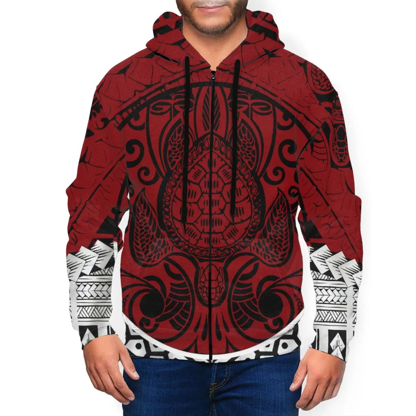 

Polynesian Puletasi Men Classic Comfy Zip Up Hoodies Autumn Hooded Sweatshirt Men Hip Hop Pullover Tops OEM DIY Wholesale