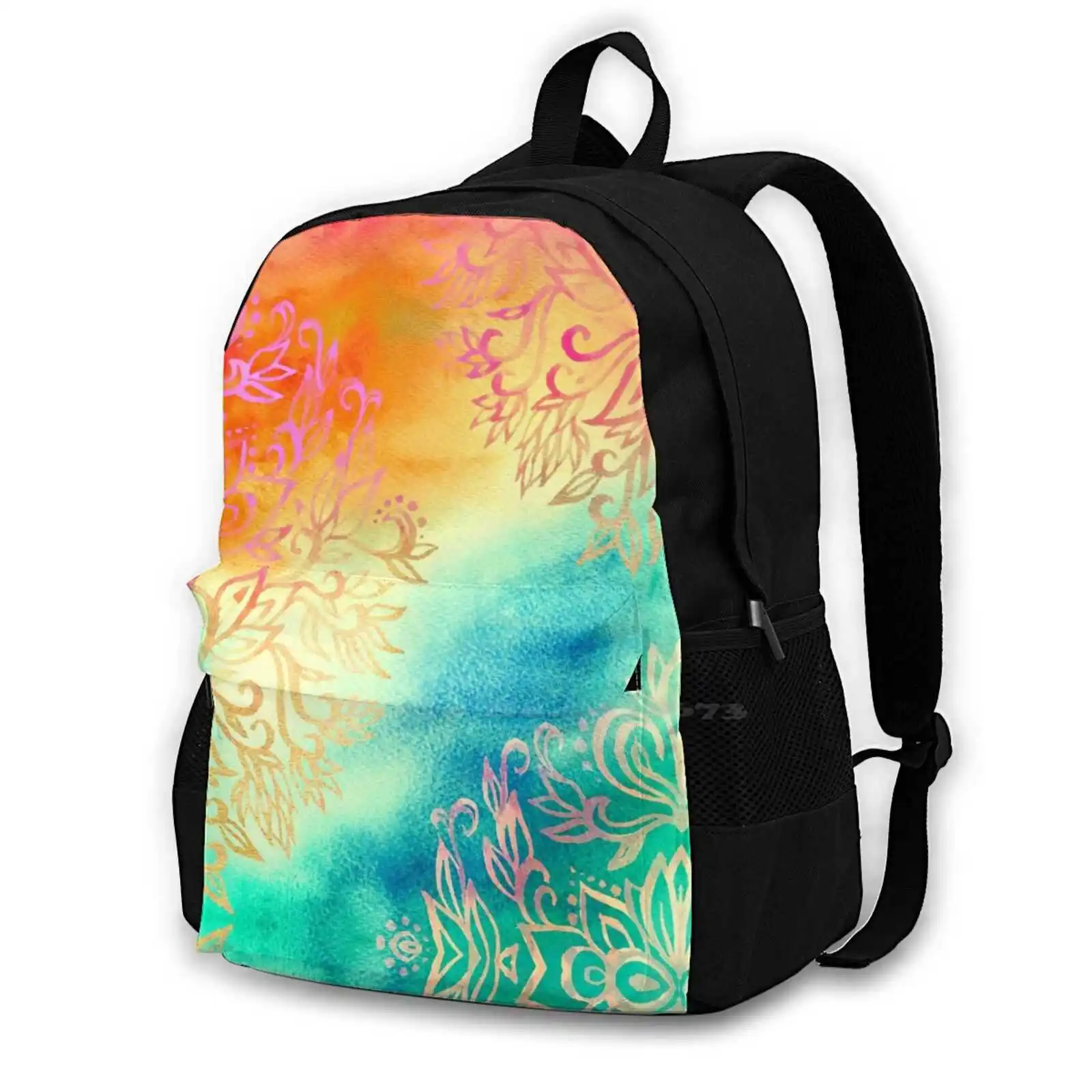 

Watercolor Bag Backpack For Men Women Girls Teenage Watercolor Pattern Orange Blue Teal Pink Purple Green Cream Bright