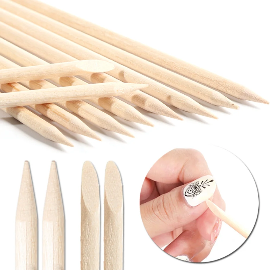 1Set Wooden Cuticle Pusher Orange Wood Sticks Dual-ended Gel Polish Remover For Nail Art Manicure Pedicure Care Tool LA709-1