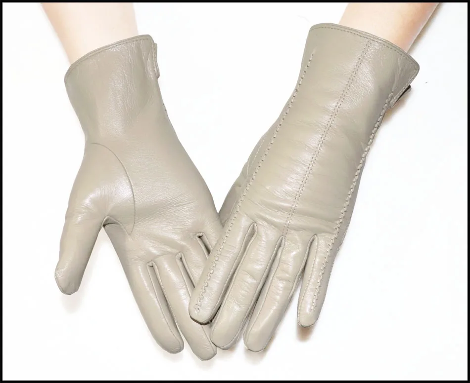 Leather gloves women's sheepskin flannel lining winter warmth high-grade black touch screen color leather gloves driving new
