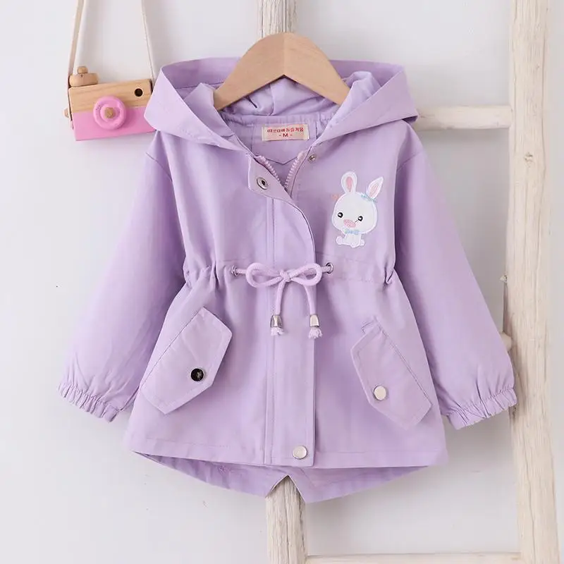 2-7 Years Baby Girls Jacket Spring And Autumn Casual Windbreaker Kids Outerwear Cute Rabbit Hooded Zipper Baby Coat Kids Clothes