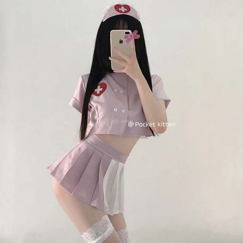 Porno Sexy Lingerie Chiffon Baby Doll Lenceria Sexi Erotic Lingerie Dress Cosplay Costumes Underwear Nurse Uniform Maid Outfit