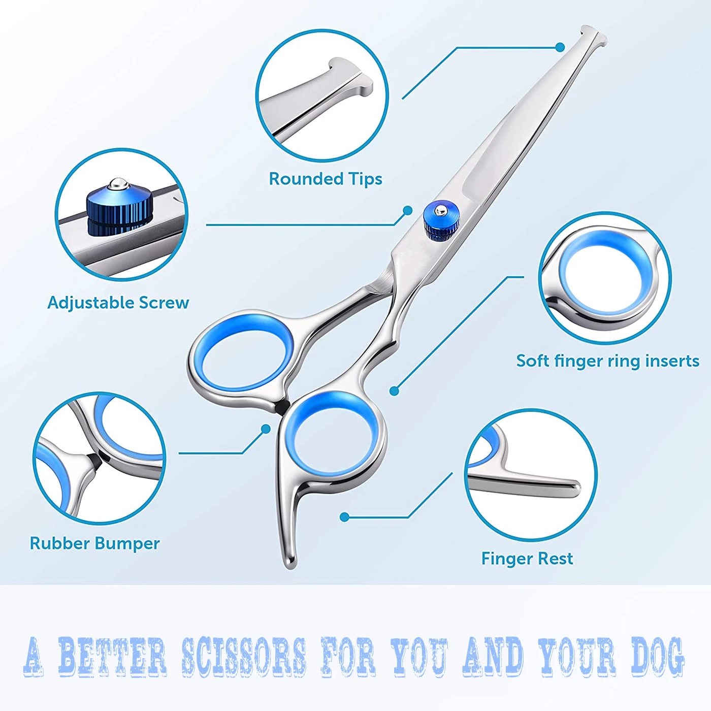 Professional Dog Grooming Scissors Kit with Safety Round Tips 5 in 1 Set Sharp and Durable Pet Grooming Shears for Dogs and Cat