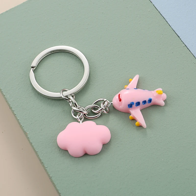 Lovely Aviation Keychain Resin Key Ring Rainbow Airplane Cloud Hot Air Balloon Key Chain Girl Teens Gifts DIY Jewelry Handmade