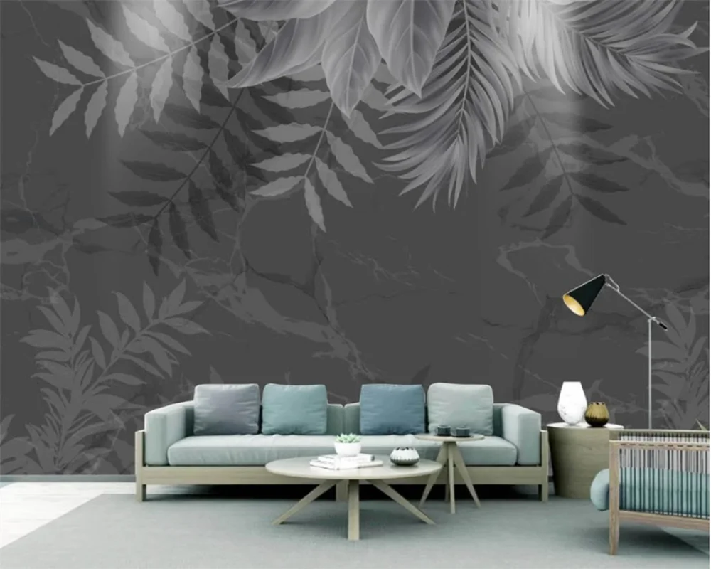 

beibehang Customized wallpaper 3d three-dimensional nordic black plant leaves living room hotel TV background cloth wallpaper