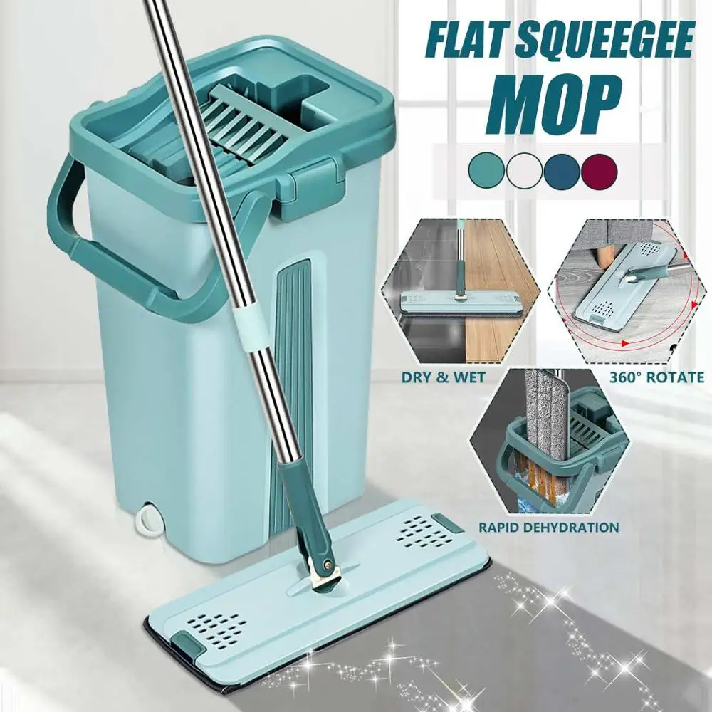 2021 Touchless Mop Flat Floor Wash Mops Bucket Magic Cleaner Self-Wring Squeeze Double Side Household Cleaning Automatic Drying