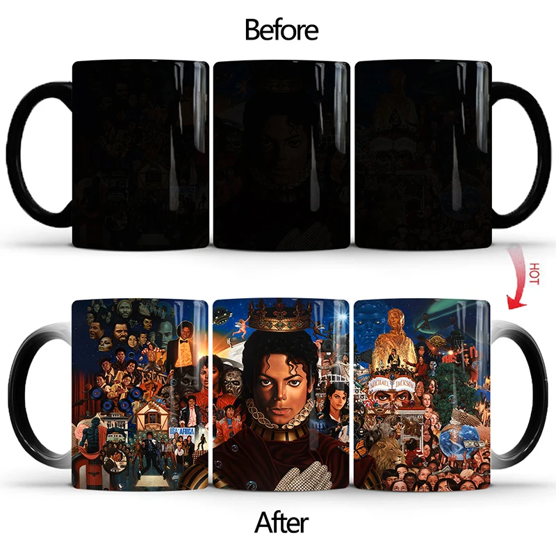 1Pcs New 350ml Creative Michael Jackson Color Changing Mug Ceramic Coffee Milk Tea Cup Gifts for Children Friends and Lovers