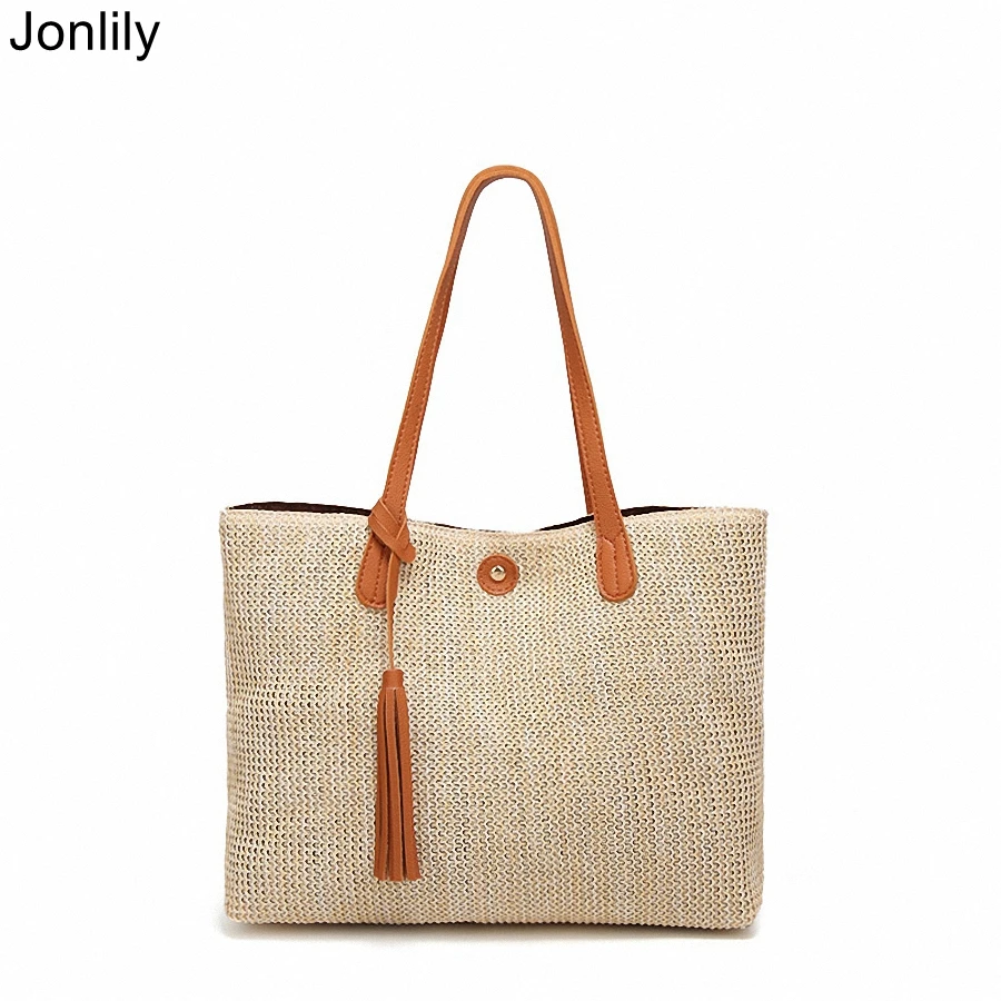 

Jonlily Women Grass Weaving Bags Light Weight Beach Bags Teens High Capacity Handbag Totes Elegant Daily Purse -KG185