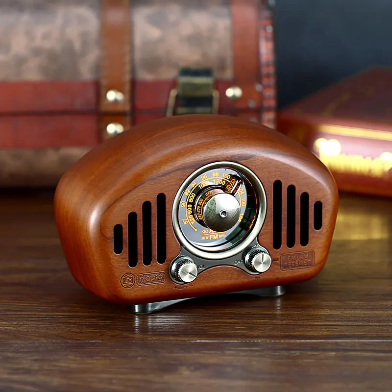 Classic vintage retro Wood FM AM SD MP3 Bluetooth  Rechargeable Radio with Speaker Supports AUX Function Strong Bass Loud Volume