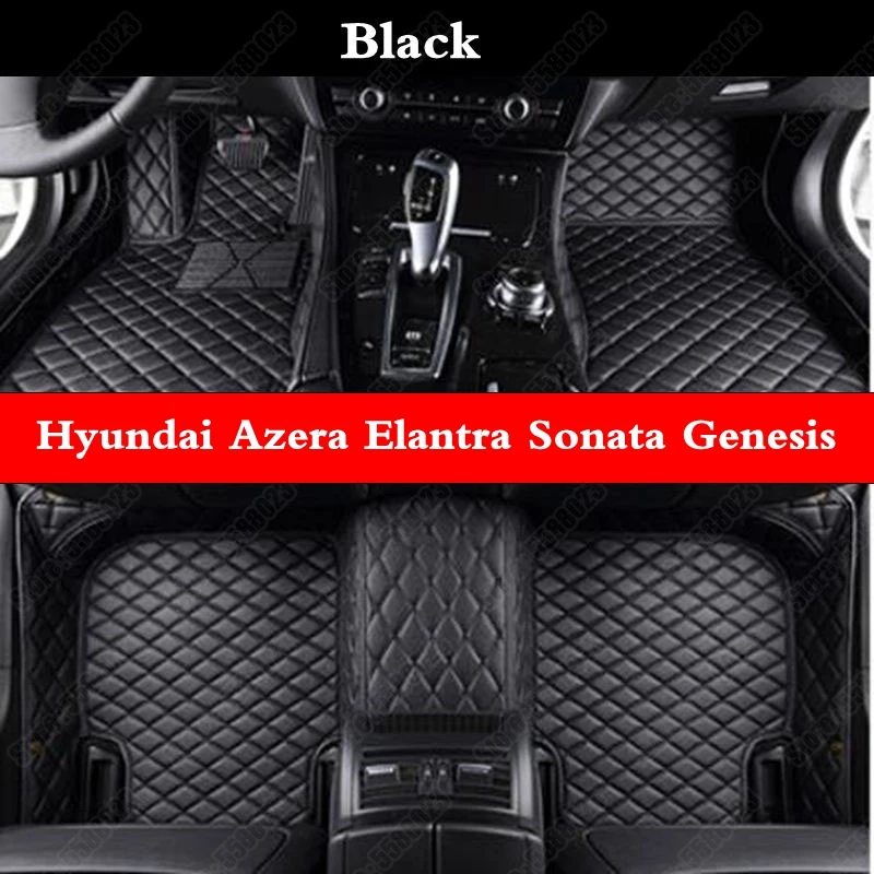 

Custom Fit Car Mats for Hyundai Azera Elantra Sonata Equus Genesis Santa Fe Tucson IX25 I30 IX35 I40 Kona Leather Black Auto Rug